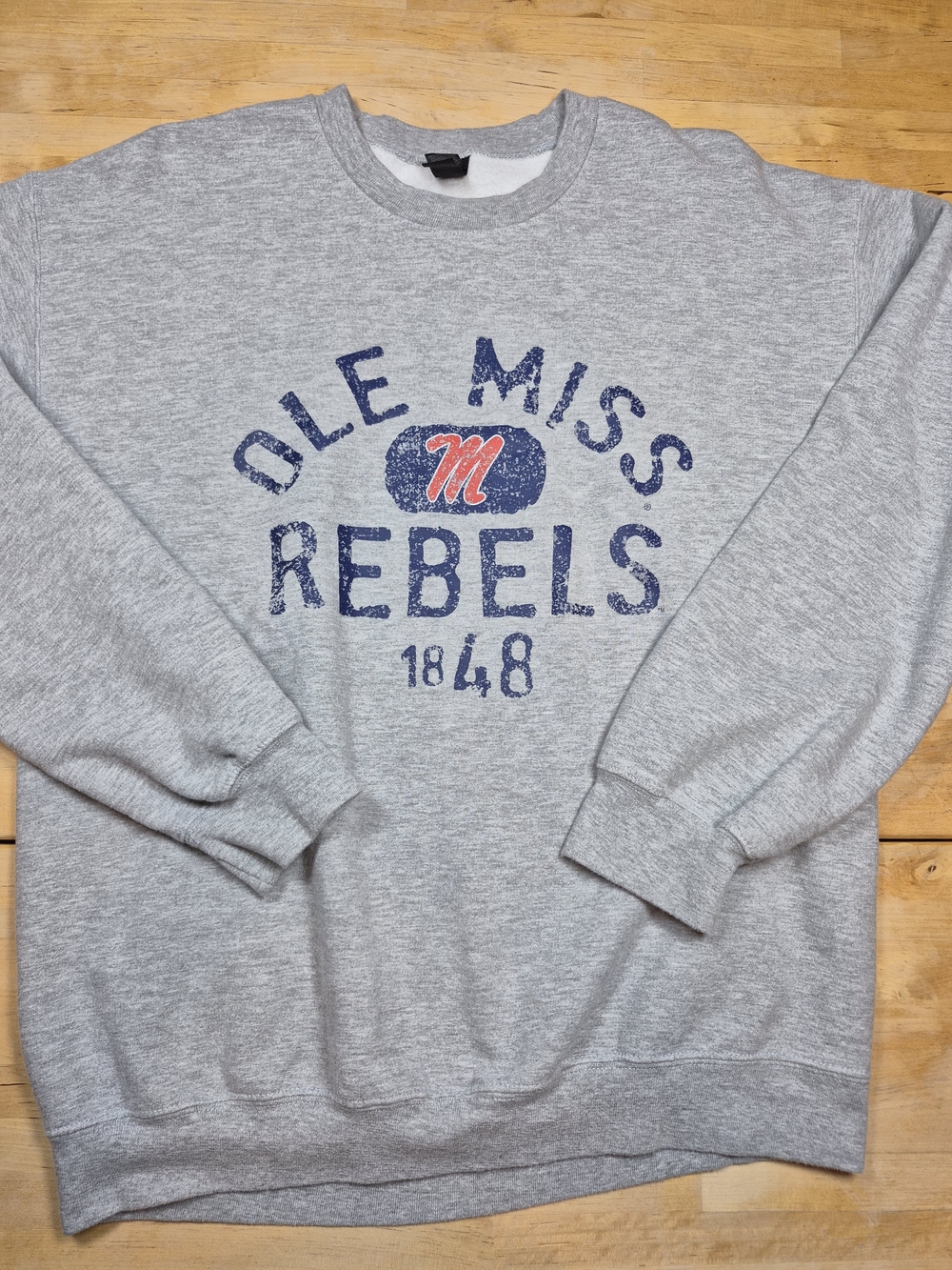 Gildan Gray Crewneck Sweatshirt with Ole Miss Print